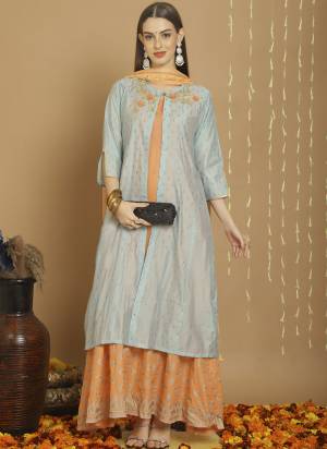 Attrective This Designer Long Length Suit In Lovely Color.Its Pretty Heavy Designer Embroidery Work Top Is Art Silk Based Paired With Cotton Fabricated Dupatta Which Gives An Attractive To The Suit.