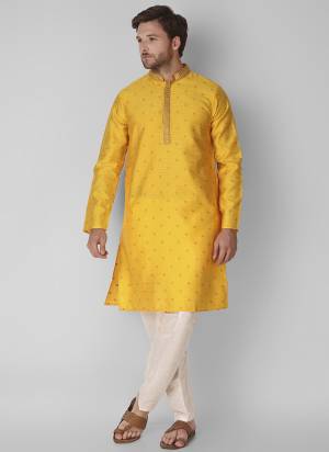 Take your ethnic style quotient to the next level by wearing this fashionable kurta set.Its Come With Jacquard Silk Fabricated Pair With Art Silk Fabric Payjama.Buy Now