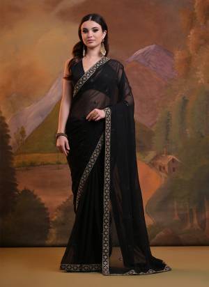 Looking These Party Wear Saree in Fine Colored.These Saree Are Georgette And Blouse is Mono Banglori Fabricated.Its Beautified With Designer Sequance Butti Embroidery Work With Lace Border.