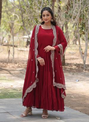 Garb These Beautiful Looking Party Wear Readymade Long Gown With Dupatta.These Gown is Fabricated On Faux Georgette And Faux Georgette Dupatta.Its Beautified With Designer Sequance Embroidery Work.