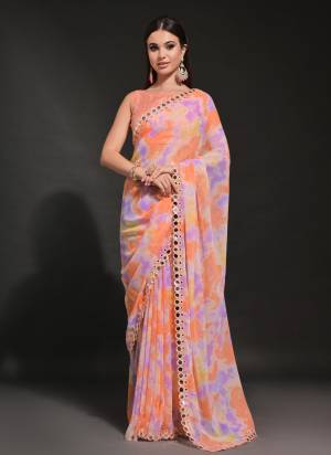 Garb These Party Wear Saree in Fine Colored.These Saree Are Georgette And Blouse is Mono Banglori Fabricated.Its Beautified With Designer Prizam Printed,Mirror Work Lace Border.