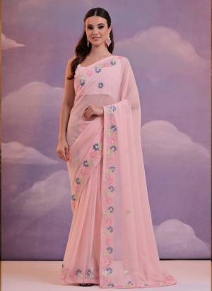 Looking These Party Wear Saree in Fine Colored.These Saree Are Georgette And Blouse is Mono Banglori Fabricated.Its Beautified With Designer Sequance Embroidery Work.