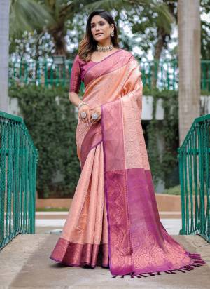 Attrective These Party Wear Saree in Fine Colored.These Saree And Blouse is Fabricated On Kanjivaram Silk.Its Beautified With Weavon Copper Jari Designer.