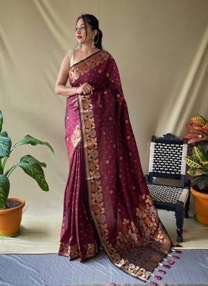 Attrective This Partywear Saree Paired With Blouse.This Saree And Blouse Are Soft Silk Based Fabric With Weaving Jacquard Jari Designer. Buy This Pretty Saree Now.