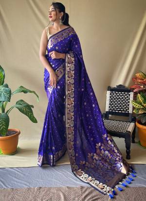 Attrective This Partywear Saree Paired With Blouse.This Saree And Blouse Are Soft Silk Based Fabric With Weaving Jacquard Jari Designer. Buy This Pretty Saree Now.