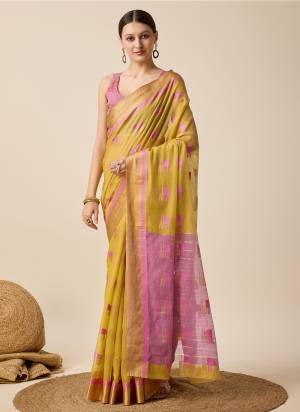 Garb This Partywear Saree Paired With Blouse.This Saree And Blouse Are Cotton Silk Based Fabric With Weaving Designer. Buy This Pretty Saree Now.