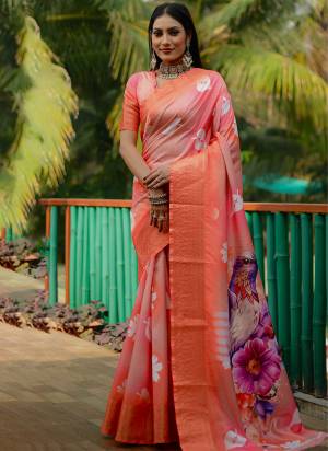 Looking These Party Wear Saree in Fine Colored.These Saree And Blouse is Fabricated On Dola Silk.Its Beautified With Wevon Jari Designer With Flower Digital Printed.