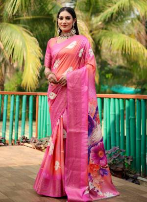 Looking These Party Wear Saree in Fine Colored.These Saree And Blouse is Fabricated On Dola Silk.Its Beautified With Wevon Jari Designer With Flower Digital Printed.