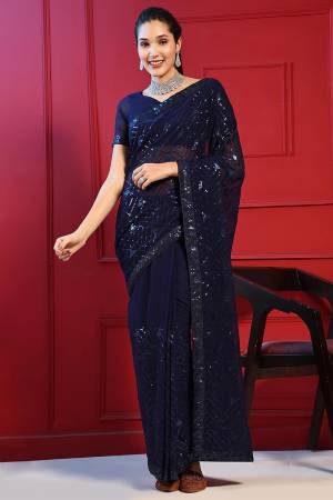 Looking These Party Wear Saree in Fine Colored.These Saree And Blouse is Fabricated On Georgette.Its Beautified Designer Sequance Embroidery Work.