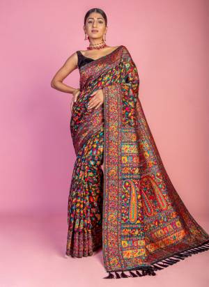 Looking These Party Wear Saree in Fine Colored.These Saree And Blouse is Fabricated On Kashmiri Pashmina.Its Beautified With Handloom Weaving Designer.