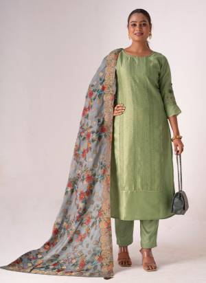 Attrective This Designer Long Length Suit In Lovely Color.Its Pretty Heavy Designer Embroidery Work Top Is Tusser Silk Based Paired With Silk Bottom And Cotton Jacquard Fabricated Dupatta Which Gives An Attractive To The Suit.