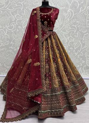 For A Fancy Designer Look,Grab These Lehenga Choli With 2 Dupatta in Fine Colored.These Lehenga And Choli Are Velvet And Dupatta Are Fabricated On Soft Net & Velvet 0Pair.Its Beautified With Designer Velvet Patch Kali,Dori,Sequance,Multy Thread Embroidery With Diamond Work.