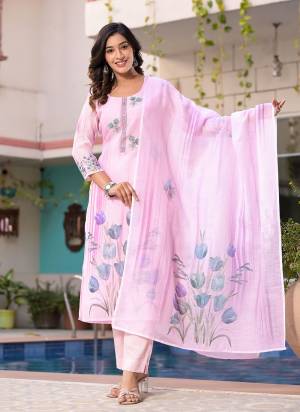 Garb These Beautiful Looking Readymade Suits.These Top Are Linen And Bottom Are Cotton And Dupatta Are Linen Fabricated.Its Beautified With Disigner Printed With Embroidery Work.