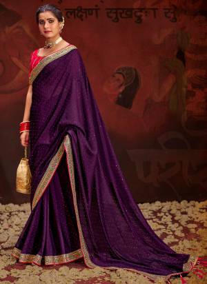 Garb These Party Wear Saree in Fine Colored.These Saree Are Vichitra Silk And Blouse is Fabricated On Raw Silk.Its Beautified With Designer Embroidery Work Blouse And Lace Border With Swarovski Work.