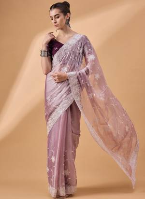 Look Attrective These Designer Party Wear Saree in Fine Colored.These Saree Are Organza And Blouse Art Silk  is Fabricated.Its Beautified Desiger Embroidery Work.