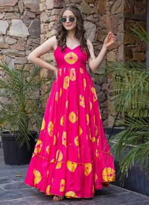 Attrective Looking These Ceremonial Wear Anarkali Length Gown Are Fabricated On Rayon Fabric. It is Beautified With Designer Digital Printed.