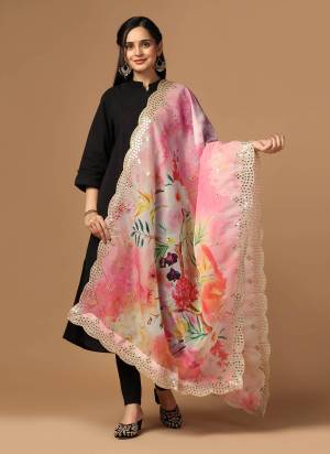 Grab These Beautiful Pink Colored Dupatta.This Dupatta is Fabricated On Beautiful Organza Fabric . It Is Beautified With Beautiful Digital Prints And Ethnic Mirror Work.