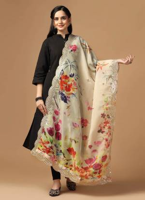 Grab These Beautiful Chiku Colored Dupatta.This Dupatta is Fabricated On Beautiful Organza Fabric . It Is Beautified With Beautiful Digital Prints And Ethnic Mirror Work.