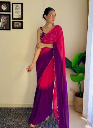 Grab This Beautiful Padding Colour Saree With Fancy Arco Border Work And Heavy Embroidery Sequins Work Blouse Fabricated On Faux Georgette Fabric For Elegant Party Looks. Have This Bollywood Style Saree For Glamorous Feels