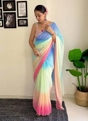 Grab This Beautiful Padding Colour Saree With Fancy Arco Border Work And Heavy Embroidery Sequins Work Blouse Fabricated On Faux Georgette Fabric For Elegant Party Looks. Have This Bollywood Style Saree For Glamorous Feels