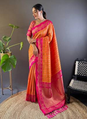 Original Soft Silk Sarees With Dual Original Zari Linings All Over The Body Having Contrast Rich Woven Pallu With Tassels And Contrast Satin Unique Zari Woven Border.