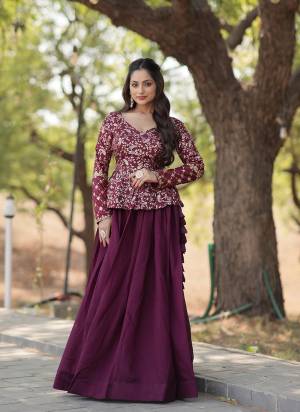 Explore This Trending Fashionable Crop Top with Pure Viscose Dayble Flower Design & Sequins Embroidered work Blouse and Plain Lehenga Which looks Amazing for Any Functions.