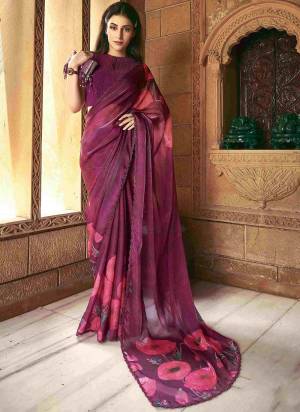 Beautifully Crafted Smart Thread with Stone work & Floral Print Saree For The Real Fashion Seekers. This Saree Is Fabricated On Satin Silk Fabric With Festive Wine Color For Glamorous Looks.