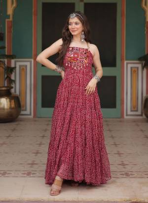 Attrective Looking These Beautiful Looking Readymade Long Gown.These Gown is Fabricated On Faux Georgette.Its Beautified With Designer Bandhani Printed,Katchi Patch Work.