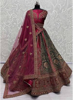 For A Fancy Designer Look,Grab These Lehenga Choli With 2 Dupatta in Fine Colored.These Lehenga And Choli Are Velvet And Dupatta Are Fabricated On Soft Net & Velvet Pair.Its Beautified With Designer Velvet Patch,Sequance,Thread,Dori,Jari Embroidery With Diamond Work.