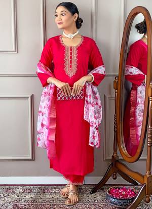 Attrective Looking These Beautiful Looking Readymade Suits.These Top And Bottom Are Viscose Chanderi And Dupatta Nylon Jacquard Fabricated.Its Beautified With Designer Embroidery Work.