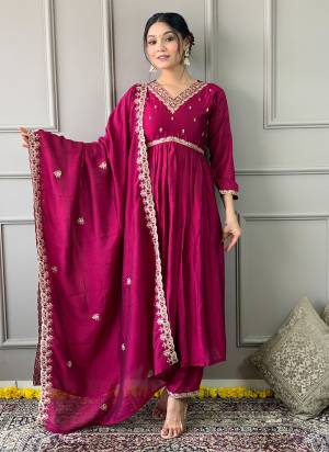 Attrective Looking These Beautiful Looking Readymade Suits.These Top And Bottom Are C P Vichitra And Dupatta C P Vichitra Fabricated.Its Beautified With Designer Embroidery Work.