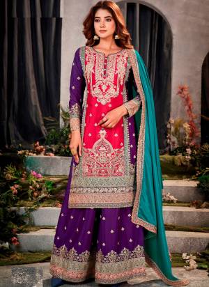 Garb These Designer Plazzo Suits in Fine Colored Pair With Dupatta.These Top And Dupatta Are Fabricated On Chinon Pair With Chinon Bottom.Its Beautified With Blomming Color,Designer Embroidery Work