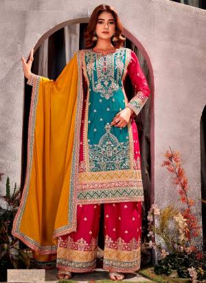 Garb These Designer Plazzo Suits in Fine Colored Pair With Dupatta.These Top And Dupatta Are Fabricated On Chinon Pair With Chinon Bottom.Its Beautified With Blomming Color,Designer Embroidery Work