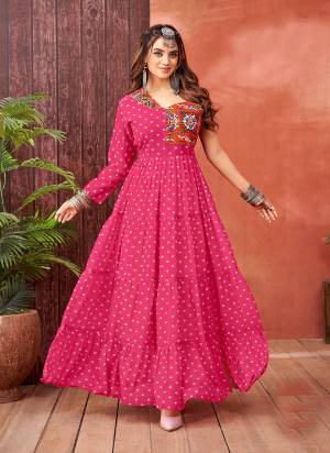 Atrective These Beautiful Looking Navratri Collection Readymade Long Gown.These Gown is Fabricated On Faux Georgette.Its Beautified With Designer Printed With Kutchi Work.