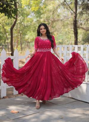 Attrective Looking These Beautiful Looking Readymade Long Gown.These Gown is Fabricated On Faux Georgette.Its Beautified With Designer Beads Embroidery Hand Work.