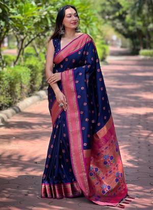 Attrective These Party Wear Saree in Fine Colored.These Saree And Blouse is Fabricated On Paithani Silk.Its Beautified With Weaving Jacquard Meenakari Designer.