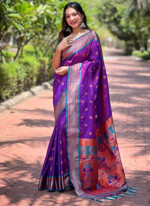 Attrective These Party Wear Saree in Fine Colored.These Saree And Blouse is Fabricated On Paithani Silk.Its Beautified With Weaving Jacquard Meenakari Designer.