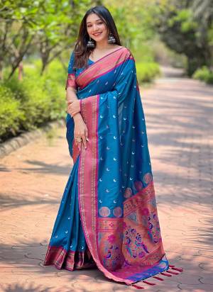 Attrective These Party Wear Saree in Fine Colored.These Saree And Blouse is Fabricated On Paithani Silk.Its Beautified With Weaving Jacquard Meenakari Designer.