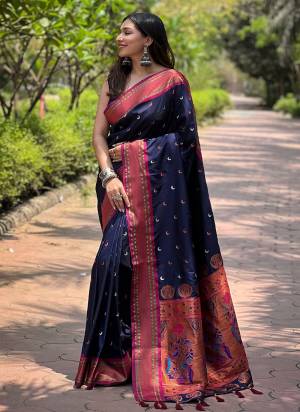 Attrective These Party Wear Saree in Fine Colored.These Saree And Blouse is Fabricated On Paithani Silk.Its Beautified With Weaving Jacquard Meenakari Designer.