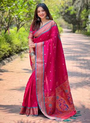 Attrective These Party Wear Saree in Fine Colored.These Saree And Blouse is Fabricated On Paithani Silk.Its Beautified With Weaving Jacquard Meenakari Designer.