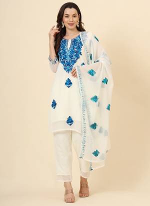 Garb These Beautiful Looking Readymade Suits.These Top And Dupatta Are Georgette And Dupatta Are Crepe Silk Fabricated.Its Beautified With Disigner Lucknowi Chikankari Embroidery Work.