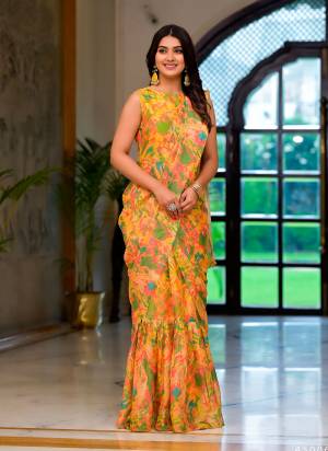 Attrective These Party Wear Gown Style Readymade Saree in Fine Colored.These Saree Are Imported Georgette And Blouse is Fabricated On Imported Georgette Pair.Its Beautified With Designer Printed.