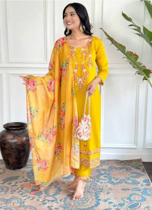 Attrective Looking These Beautiful Looking Readymade Suits.These Top And Bottom Are Viscose Chanderi And Dupatta Taby Silk Fabricated.Its Beautified With Designer Embroidery Work.