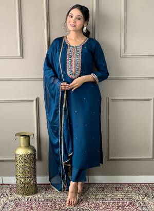 Attrective Looking These Beautiful Looking Readymade Suits.These Top And Bottom Are Viscose Chanderi And Dupatta Chinon Fabricated.Its Beautified With Designer Embroidery Work.