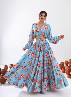 Attrective Looking These Beautiful Looking Readymade Crop Top With Lahenga.These Top Are Air Tex Chinon Fabricated With Air Tex Chinon Lahenga.Its Beautified With Designer Floral Printed.