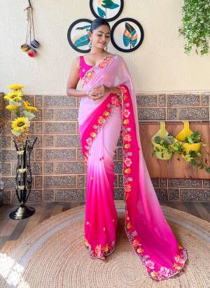 Attrective These Party Wear Saree in Fine Dual Shaded Colored.These Saree Are Georgette And Blouse is Georgette Fabricated.Its Beautified With Pedding Color Printed With Designer Sequance Embroidery Work.