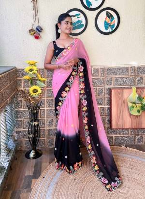 Attrective These Party Wear Saree in Fine Dual Shaded Colored.These Saree Are Georgette And Blouse is Georgette Fabricated.Its Beautified With Pedding Color Printed With Designer Sequance Embroidery Work.