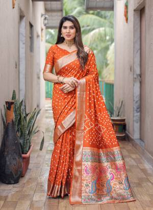 Attrective These Festive Wear Saree in Fine Colored.These Saree And Blouse is Fabricated On Dola Silk.Its Beautified With Wevon Jari Pallu Border Designer With Bandhej Printed.