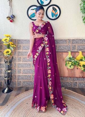 Looking These Party Wear Saree in Fine Colored.These Saree Are Georgette And Blouse is Georgette Fabricated.Its Beautified With Designer Multy Thread,Sequance Embroidery Work.