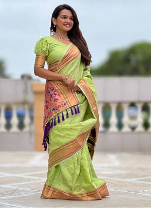 Attrective These Party Wear Saree in Fine Colored.These Saree And Blouse is Fabricated On Paithani Silk.Its Beautified With Weaving Jacquard Meenakari Designer.